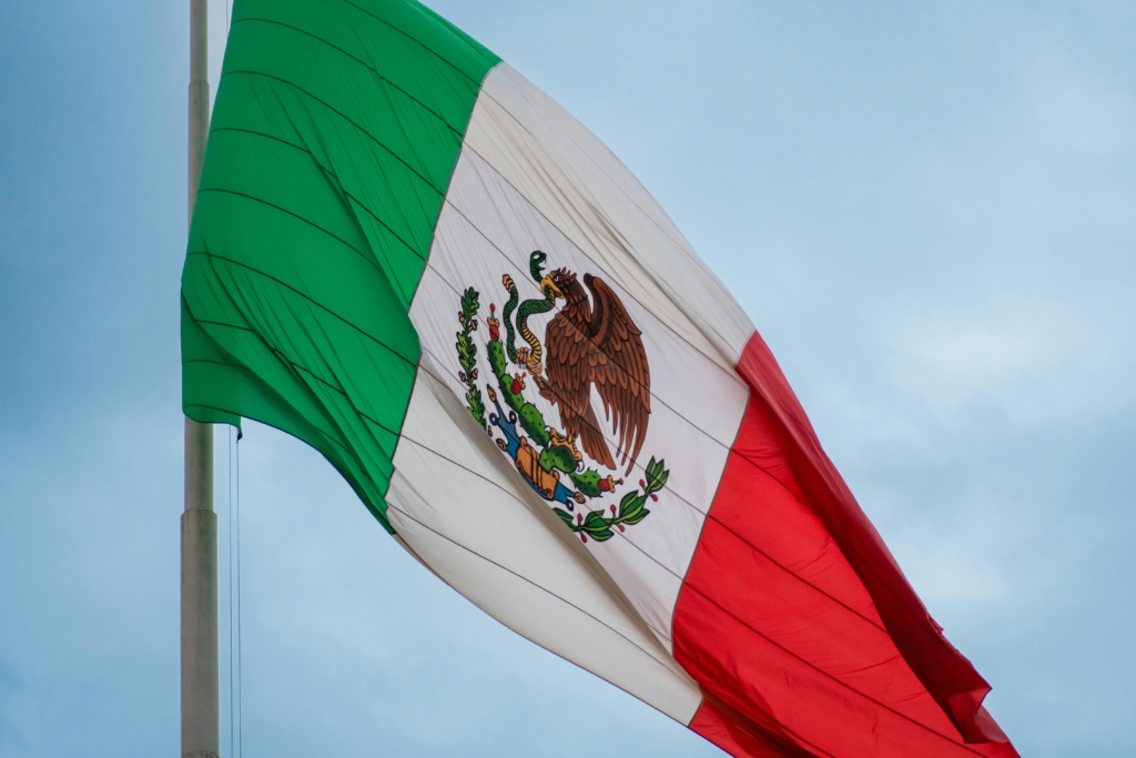 Mexican flag waving in the wind