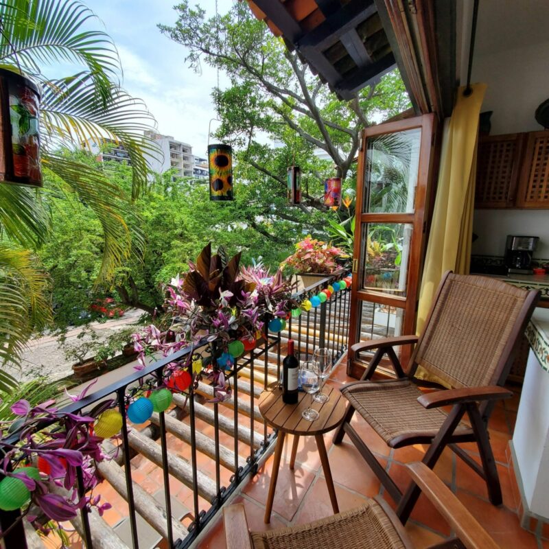 The private balcony at Casa Tortuga, looking into the trees