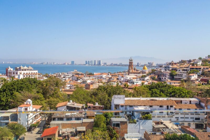The view from the Desire rooftop over the Romantic Zone to the Guadalupe church and the bay