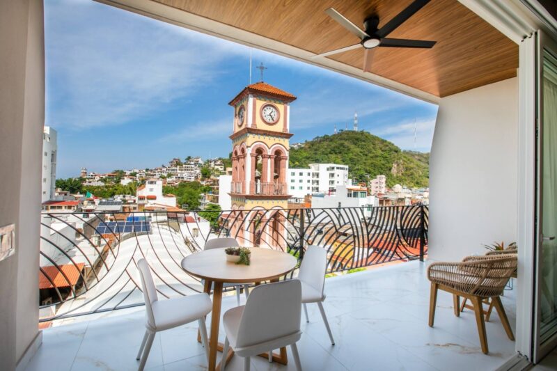 The Santa Cruz church tower seen from a Dvine condo terrace