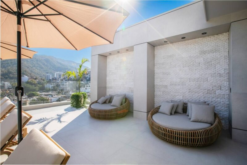 Round day beds on the Dvine rooftop
