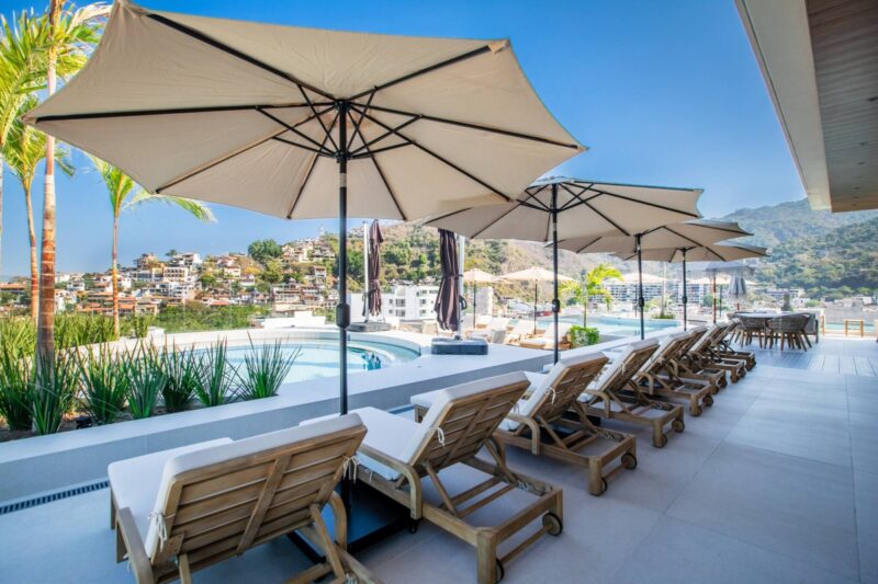The Dvine rooftop deck, with the hot tub and the pool beyond
