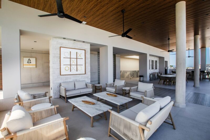 The covered lounge on the Dvine rooftop