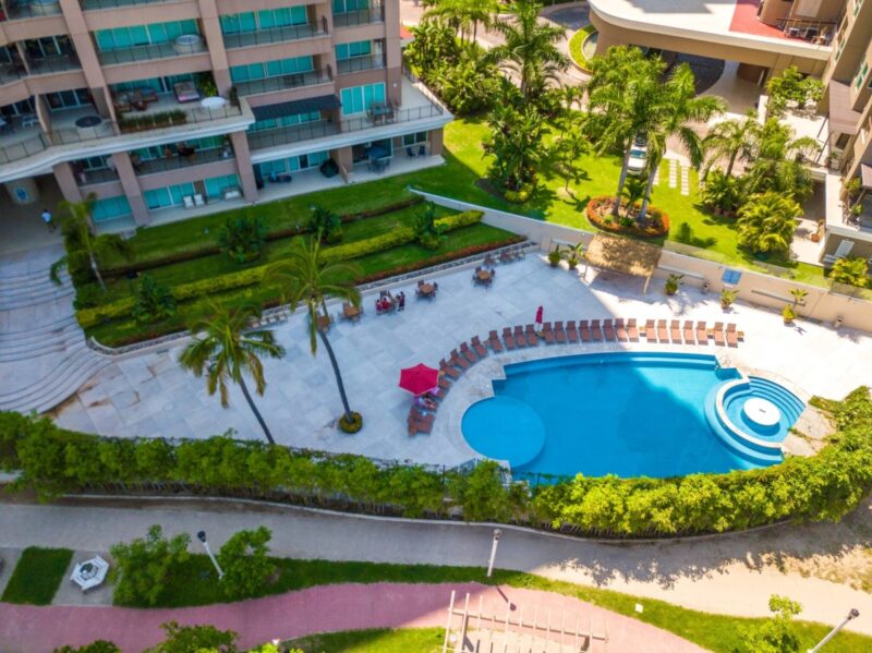 A pool among the Grand Venetian gardens, seen from above