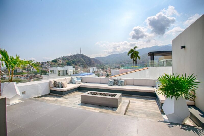 The sunken fire-pit lounge on the Loft 268 rooftop