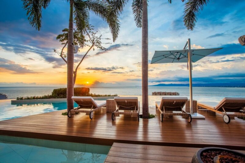Sunset over Banderas Bay from the Soho PV rooftop pool deck