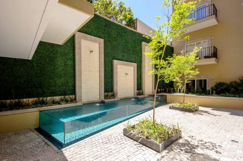The water feature in the Zenith entrance courtyard